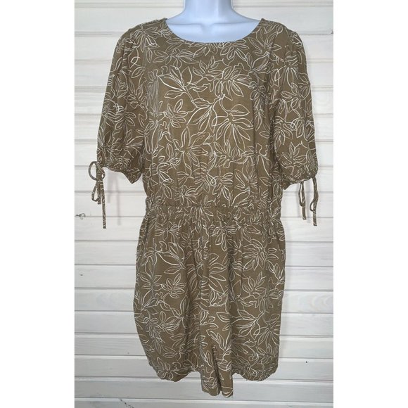 NWT LOFT BEACH Romper Sz MEDIUM Floral Khaki White Floral Cut Out Back Rayon - Picture 1 of 10